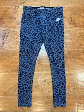 Nike Leopard Print Leggings Gray Black Logo Cotton Blend Size M